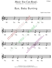 Click to Enlarge: "Bye, Baby Bunting" Solfeggio Format