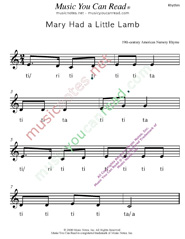 Click to Enlarge: "Mary Had a Little Lamb" Rhythm Format