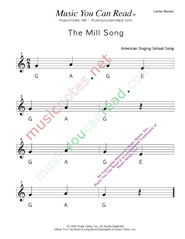 Click to Enlarge: "The Mill Song" Letter Names Format