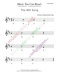 Click to Enlarge: "The Mill Song" Pitch Number Format
