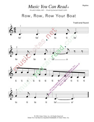 Click to Enlarge: "Row, Row, Row Your Boat" Rhythm Format