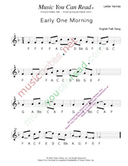 Click to Enlarge: "Early One Morning" Letter Names Format