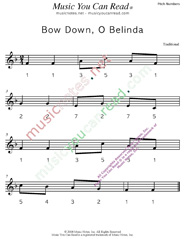 Click to Enlarge: "Bow Down, O Belinda" Pitch Number Format