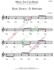 Click to Enlarge: "Bow Down, O Belinda" Solfeggio Format