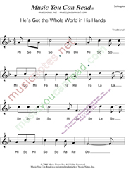 Click to Enlarge: "He's Got the Whole World in His Hands" Solfeggio Format