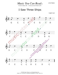 Click to Enlarge: "I Saw Three Ships" Letter Names Format