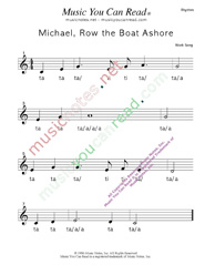 Click to Enlarge: "Michael Row the Boat Ashore" Rhythm Format