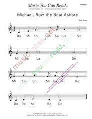 Click to Enlarge: "Michael Row the Boat Ashore" Solfeggio Format