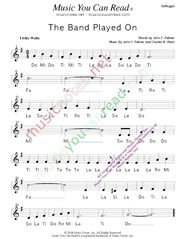 Click to Enlarge: "The Band Played On," Solfeggio Format