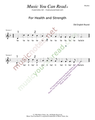 Click to Enlarge: "For Health and Strength," Rhythm Format