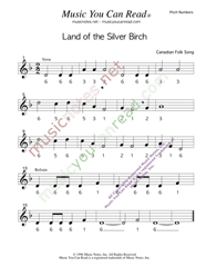 Click to Enlarge: "Land of the Silver Birch," Pitch Number Format