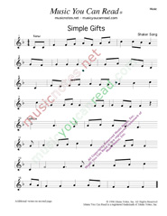 "Simple Gifts," Music Format