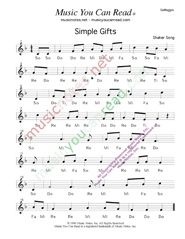 Click to Enlarge: "Simple Gifts," Solfeggio Format