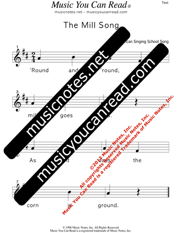 "The Mill Song" Lyrics, Text Format