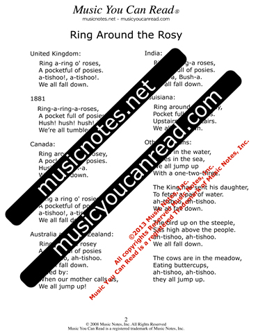 "Ring Around the Rosy" lyrics, Text Format page 2