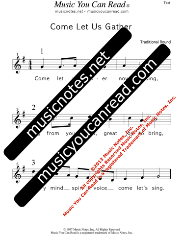 "Come Let Us Gather" Lyrics, Text Format