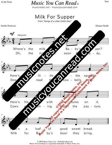 "Milk for Supper" Lyrics, Text Format
