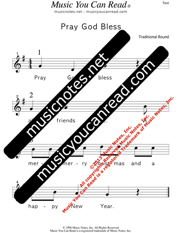 "Pray God Bless" Lyrics, Text Format