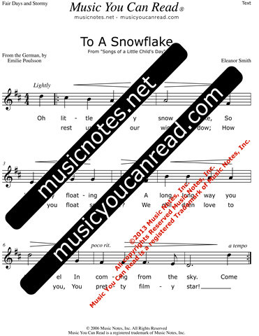 "To a Snowflake" Lyrics, Text Format