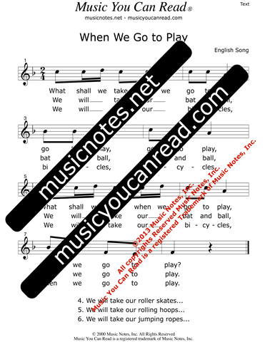 "When We Go To Play" Lyrics, Text Format