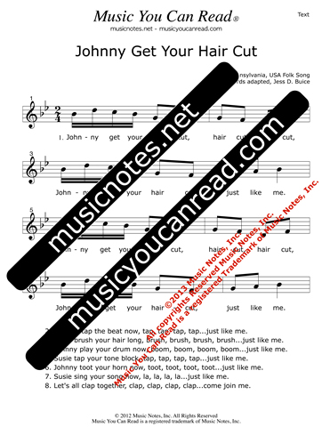 "Johnny Get Your Hair Cut" Lyrics, Text Format