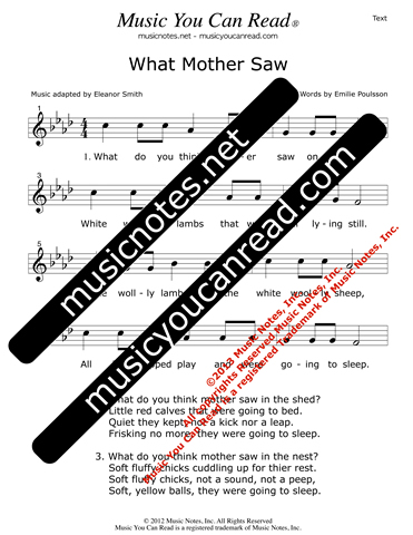 "What Mother Saw" Lyrics, Text Format