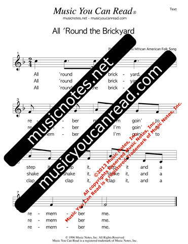 "All 'Round the Brickyard" Lyrics, Text Format