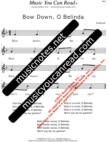 "Bow Down, O Belinda" Lyrics, Text Format