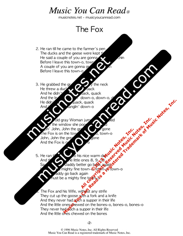 "The Fox" Lyrics, Text Format