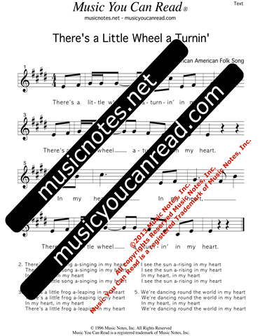 "There's a Little Wheel a Turnin'," Lyrics, Text Format