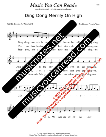"Ding Dong Merrily On High" Lyrics, Text Format