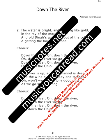 "Down the River," Lyrics, Text Format