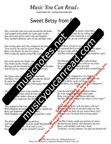 "Sweet Betsy from Pike," Lyrics, Text Format