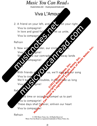 "Viva L'Amour," Lyrics, Text Format